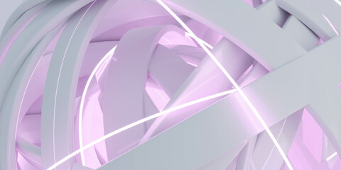 Close-up of an abstract metal White and Pink Flower 3d render illustration