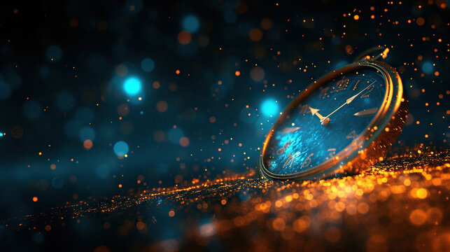 compass on galaxy background for direction or running out of time concept