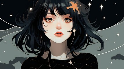anime girl with stars in the background