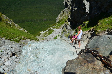 woman climber on the top of slovakia mountain