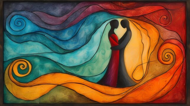 Abstract Embrace in Swirling Colors