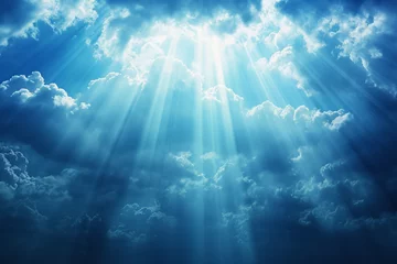 Foto op Plexiglas God light in heaven symbolizing divine presence, truth, spiritual illumination, God love and grace. Light beams blessing world with heavenly light © vejaa