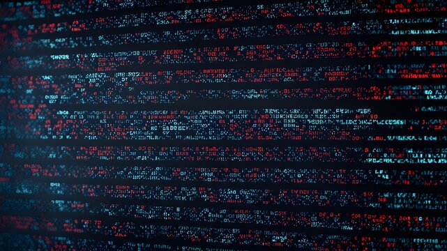 Virus attack screen, computer cyber attack, virus code screen, coding malware, black screen, damaged system 
