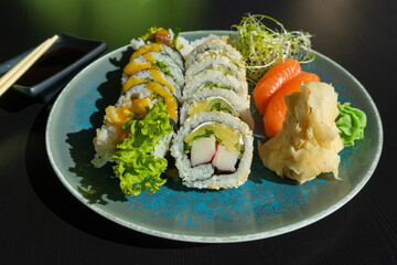 Sushi Plate, Fish Maki Rolls, Japan Seafood, Sushi Set, Asian Dinner, Tradition Nigiri Susi