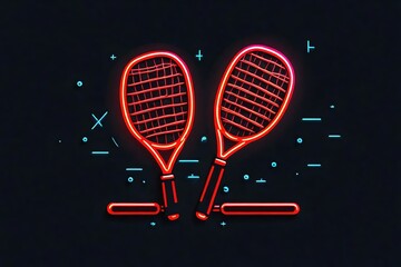 racket icon in neon style. Simple thin line, outline vector on dark background	