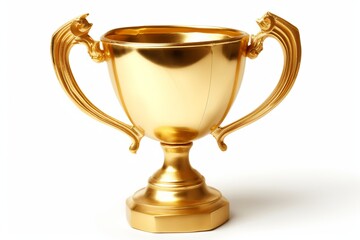 Shiny modern gold trophy cup isolated on white background for achievement and success recognition