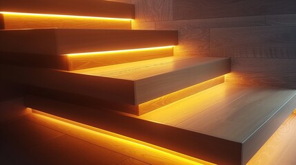 Floating steps with LED strip lights underneath each stair