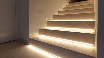 Floating steps with LED strip lights underneath each stair 