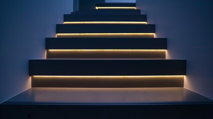 Floating steps with LED strip lights underneath each stair