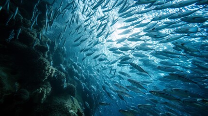 image underwater of school of fish,