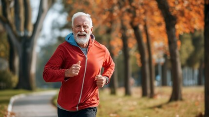 Naklejka premium Senior man going for a run and living a healthy lifestyle for longevity
