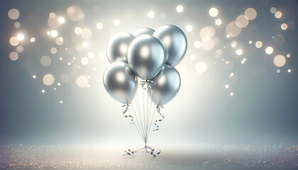 A bunch of white balloons floating in the air. Concept Silver Anniversary.