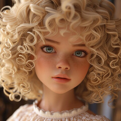 Fototapeta premium little beauty with blonde curls and caramel skin, 3D, non photorealistic rendering