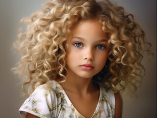 little beauty with blond curls and caramel skin, 3D, photorealistic render
