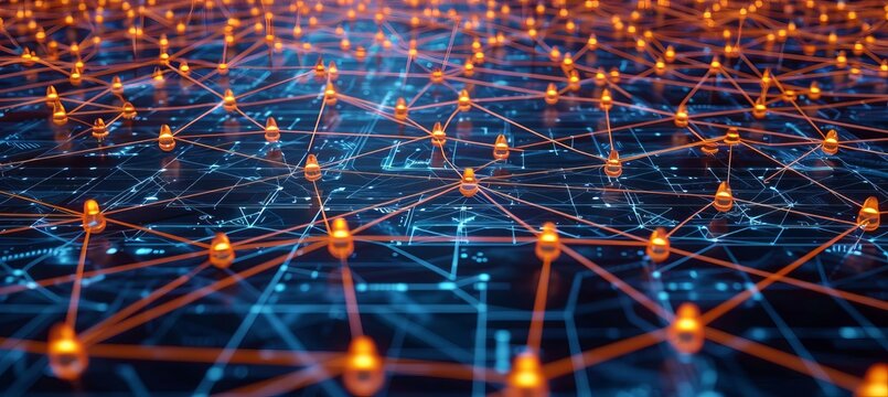 Connected points  internet of things and machine learning on blurred background with copy space