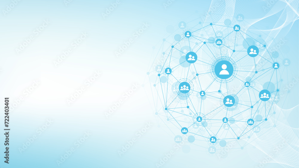 Poster Global network connection concept. Big data visualization. Social network communication in the global computer networks. Internet technology. Business. Science. Vector illustration