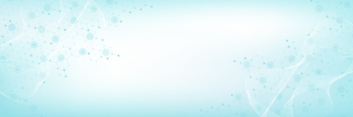 Modern health care or medical background design. Health care innovation concept. Horizontal header web banner. Abstract geometric background with hexagon shapes for medicine, science, chemistry.