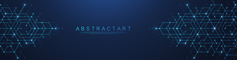 Modern technology vector illustration with square grid. Technology banner template cubes texture. Digital geometric abstraction with lines and dots