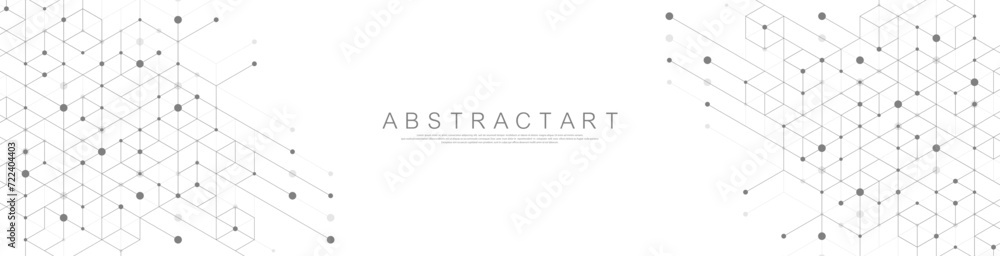 Aufkleber Modern technology vector illustration with square grid. Technology banner template cubes texture. Digital geometric abstraction with lines and dots