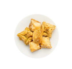 Baklava Isolated, Small Ramadan Dessert, Eastern Sweet Filo Pastries, Turkish Honey Baklawa, Oriental Desert