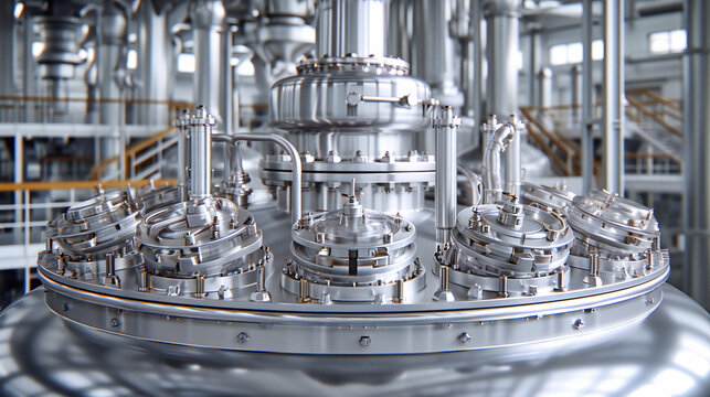 Industrial Technology Equipment, Factory Manufacture Production, Metallic Machine Steel, Chemical Process Machinery, Automated Line, Clean Power Pipe, Shiny Stainless Engineering