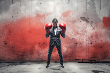 businessman in shirt and tie with boxing gloves