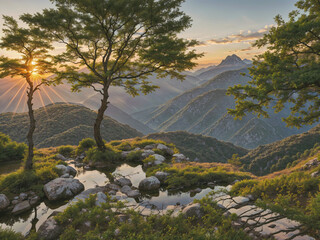 view of the mountains in the morning
