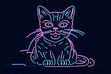 cat icon in neon style. Simple thin line, outline vector on dark background	