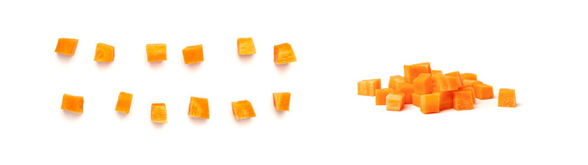 Fresh Diced Carrot, Raw Carrot Cubes Closeup, Chopped Orange Root Vegetable, Diced Carrots Pile