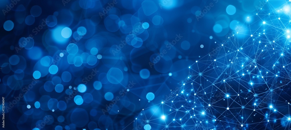 Poster interconnected points illustrating iot and machine learning on blurred background with copy space