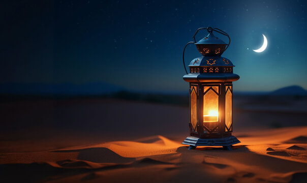 Ramadan lantern on desert dunes