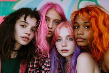 Fototapeta premium group of colored hair teenagers ,inspo,snapshot aesthetic