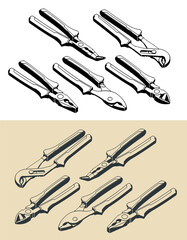Pliers set illustrations