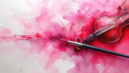 Abstract watercolor violin and bow 