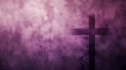 Purple background adorned by the subtle shadow of a cross