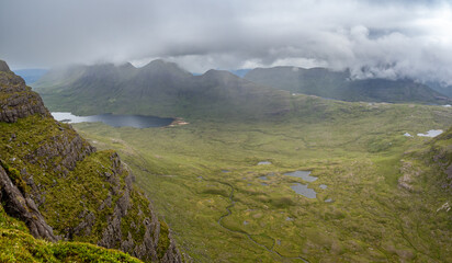 View of lake a' Bhealaich from Beinn Alligin summit trail, Scotland