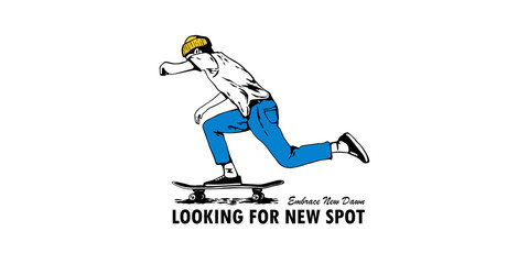 Skateboard illustration for tshirt and merchandise design