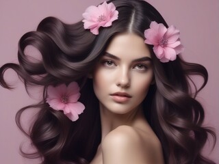 portrait of woman with pink flowers