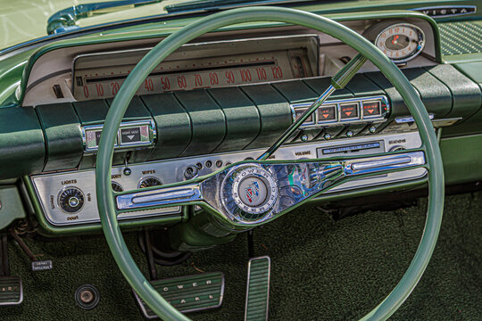 Green interior of the classic American car Buick Invicta