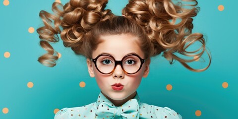 A little girl with glasses and a bow tie. Generative AI.