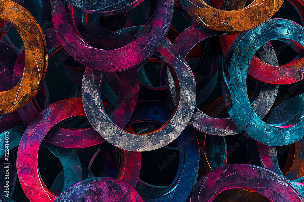 Poster generate an abstract pattern of interlocking circles, each with unique textures