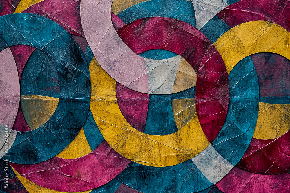 Poster generate an abstract pattern of interlocking circles, each with unique textures