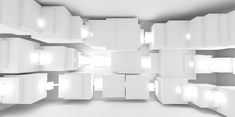 Room With walls created out of Numerous White Boxes 3d render illustration