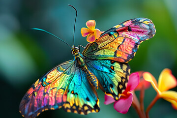 lovely butterfly with colorful wings and a flower on its antenna