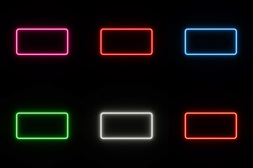 Rectangle banner. Rectangle frame on neon color. Rectangle button on neon color. Rectangle neon line.