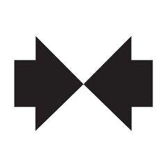 Three-way, two-way or one -way inward or outward pointing mini arrows. A symbol made from a trio of small black arrow shapes. Isolated on a white background.