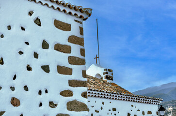 La Palma, Spain- December 26, 2023: A rustic church in the town of San Bartolome on the island of...