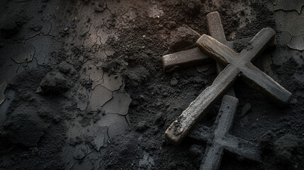 Rustic tranquility with wooden crosses standing proudly on the cracked earth