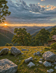 sunset over the mountains
