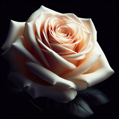 Rose champagne color isolated on black background. Flowers and plants in spring. AI generated